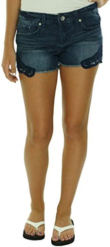 Rewash Womens Juniors Denim Crochet Trim Cutoff Shorts Blue/Black Vintage 7