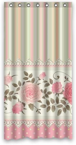 Valentine Series Custom Waterproof Fabric Bathroom Vintage Pink Rose Blossom Floral with Polka Dots Shower Curtain 36" x 72"