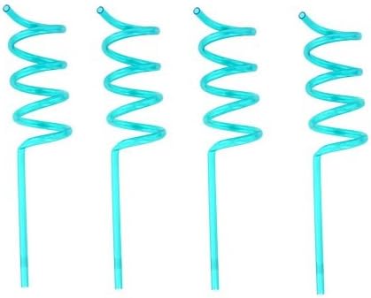 Extra Large Curly Plastic Straws (4, Blue)