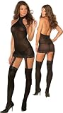 Sexy Sheer Black Garter Dress Lingerie - 3 Piece Set