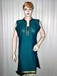 Designer Sleevless Teal Green Cotton Long Kurti Tunic Top for Womens M