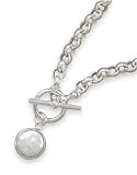 16 Toggle Link Necklace with Bezel Set Coin Pearl Drop