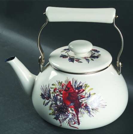 "Lenox China Winter Greetings Metal Kettle with Lid, Fine China"