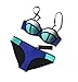 MUXILOVE Color Conjoin Women Neoprene Bikini Set Swimwear Swimsuit Blue Small