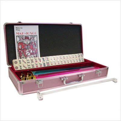 Western Mah Jong Game Set with Pink Aluminum Case Options: Game Set with Ivory Tiles