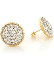 10k Two Toned Real Gold White CZ Cluster 1.77cm Circle Post Earrings