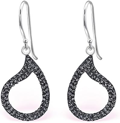Swarovski Crystals Teardrop Dangle Earrings Sterling Silver 925 (E24641) (Black Diamond Color)