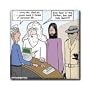 Rich Diesslins Funny Religious Light Cartoons - God Id Needed at Video Check-Out - Tiles