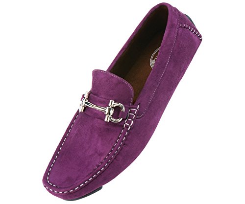 Amali Mens Casual Driving Moccasin Loafer in Purple Microfiber With Silver Ornament: Style Norwalk Purple-049