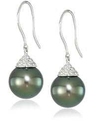 Baggins White Gold with Diamond Cap Black Tahitian Pearl Dangle Hook Earrings