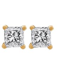 1.50 Ct Princess Cut 14K Yellow Gold Diamond Stud Earrings