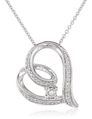 Sterling Silver and Diamond Heart Pendant Necklace (1/10 Cttw, I-J Color, I2-I3 Clarity), 18"