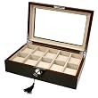 10 Watch Box Ebony Finish Large Compartments High Clearance Glass Top