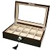 10 Watch Box Ebony Finish Large Compartments High Clearance Glass Top 10 Watch Box Ebony Finish Large Compartments High Clearance Glass Top