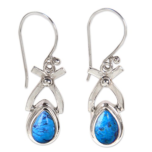 NOVICA Natural Turquoise and .925 Sterling Silver Dangle earrings, 'Temptations'
