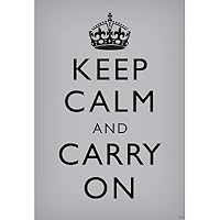 Keep Calm and Carry On (Motivational, Grey) Art Poster Print