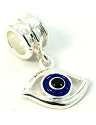 .925 Sterling Silver " Evil Eye Dangle " Bead Compatible with Pandora Chamilia Kay Troll Bracelet