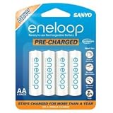 SANYO eneloop 4 Pack AA NiMH Pre-Charged Rechargeable Batteries
