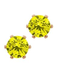 1.60 Ct Round Canary SI1-SI2 Diamond Brass Rose Gold Plated Brass Stud Earrings