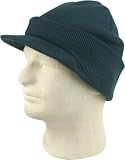 Knit Cuffed Visor Beanie Ski Cap Hat In Dark Green