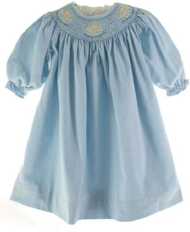 Toddler Girls Blue Smocked Long Sleeve Birthday Dress 18M