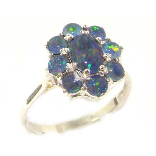 Luxury Sterling Silver Womens Opal Cluster Ring - Finger Sizes 5 to 12 Available