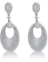 C.Z. Sterling Silver Micro Pave Oval Drop Earrings
