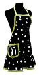 Black & White Polka Dot Monogram Apron with Lime Trim - N
