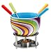 Mastrad Ceramic Fondue with Coloured Metal Handle Forks, Stripes Design