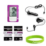 Crazyondigital Kindle 2 Accessory Kit. Kindle 2 Purple skin case + Auto Car Charger + Home Travel Charger + 2X Screen Protector + Crazyondigtal Heart Given Wristband