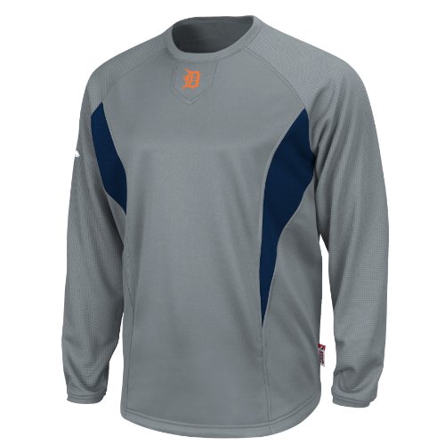 MLB Detroit Tigers Adult Long Sleeve Crew Tech Fleece Pllovr (Pro Granite/Pro Navy, Large)