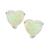 0.70 cttw 14K White Gold Genuine 7mm Heart shape Opal Earring Studs in 14k White Gold