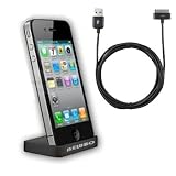 NEWBO Brand Dock Cradle Docking Station for Apple iPhone 4G Black + 6ft Super Long Black USB Data Cable