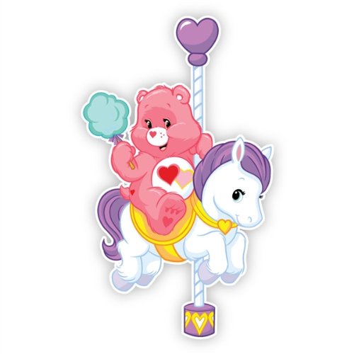 Walls 360 Peel & Stick Fabric Wall Decals: Care Bears Love-A-Lot Bear On Carousel Horse (7.25 in x 12 in)