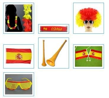 Spanien Espana 7 Teile Set Fanpaket WM 2010 Brille Autoflagge Afro Perücke Blumenkette Armband Vuvuzela Flagge Fahne