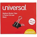Medium Binder Clips, Steel Wire, 5/8" Cap., 1-1/4" Wide, Black/Silver, 36/Pack (Pack of 2)