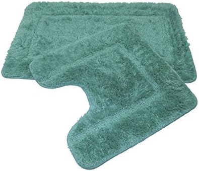 FLUFFY MICRO FIBRE TEAL NONSLIP 50X80CM BATHMAT RUG & 50X50CM PEDESTAL SET