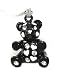 Adroable Jointed 3d Black Teddy Bear Charm Necklace with Crystal and Heart Accents Silver Tone