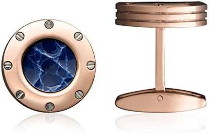 Men's Colibri Jewelry "Daytona" Polished Rose Gold-Finished Blue Alligator Leather Cuff Links