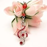 Red Treble Clef Cell Phone Charm Strap Cubic Stone