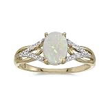 10k Yellow Gold Oval Opal And Diamond Ring