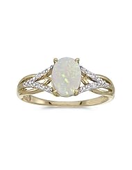 10k Yellow Gold Oval Opal And Diamond Ring