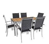 Zoom Produkt-Bild: Gartengarnitur Teakholz 150x90cm Alu Stapelstuhl - 7tlg