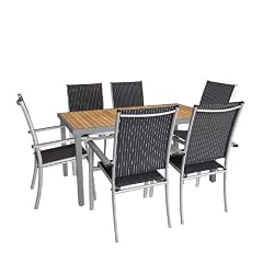 Gartengarnitur Teakholz 150x90cm Alu Stapelstuhl - 7tlg