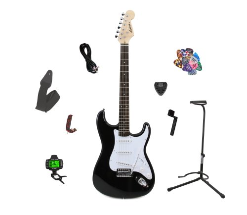 Legacy Solid Body Electric Guitar, Black, w Accessory Bundle