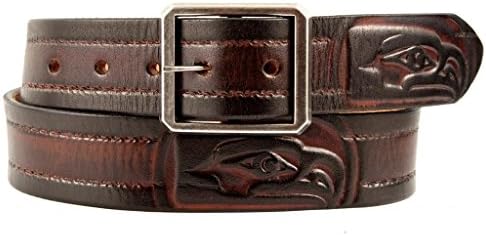 Marakesh Leather Men's Handmade Seahawks Leather Belt 36 Chocolate/Black