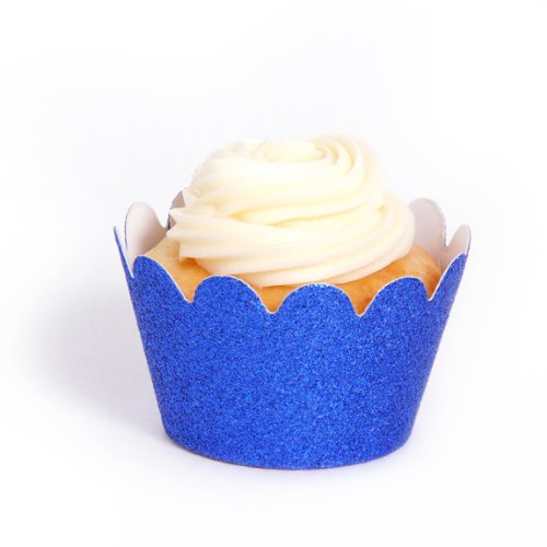Dress My Cupcake Mini Royal Blue Reusable Glitter Cupcake Wrappers, Set of 18 - Blue Baking Cups, Boy Cupcakes, Boxes, Stands and 