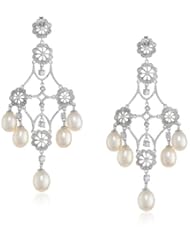 Sterling Silver Pave Cubic Zirconia and Freshwater Cultured Pearl Chandelier Earrings
