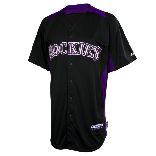 MLB Men's Colorado Rockies Short Sleeve Authentic Button Front Cool Base Batting Practice Jersey (Black/Purple, Medium)