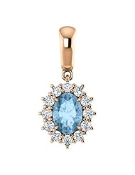 18K Rose Gold 7.00x5.00mm Oval Cut Sky Blue Topaz and Diamond Pendant -- LIFETIME WARRANTY